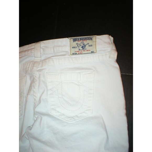 NWT New Womens True Religion Destroyed Jeans Skinny White Mid Designer Patch 28 - Picture 9 of 9
